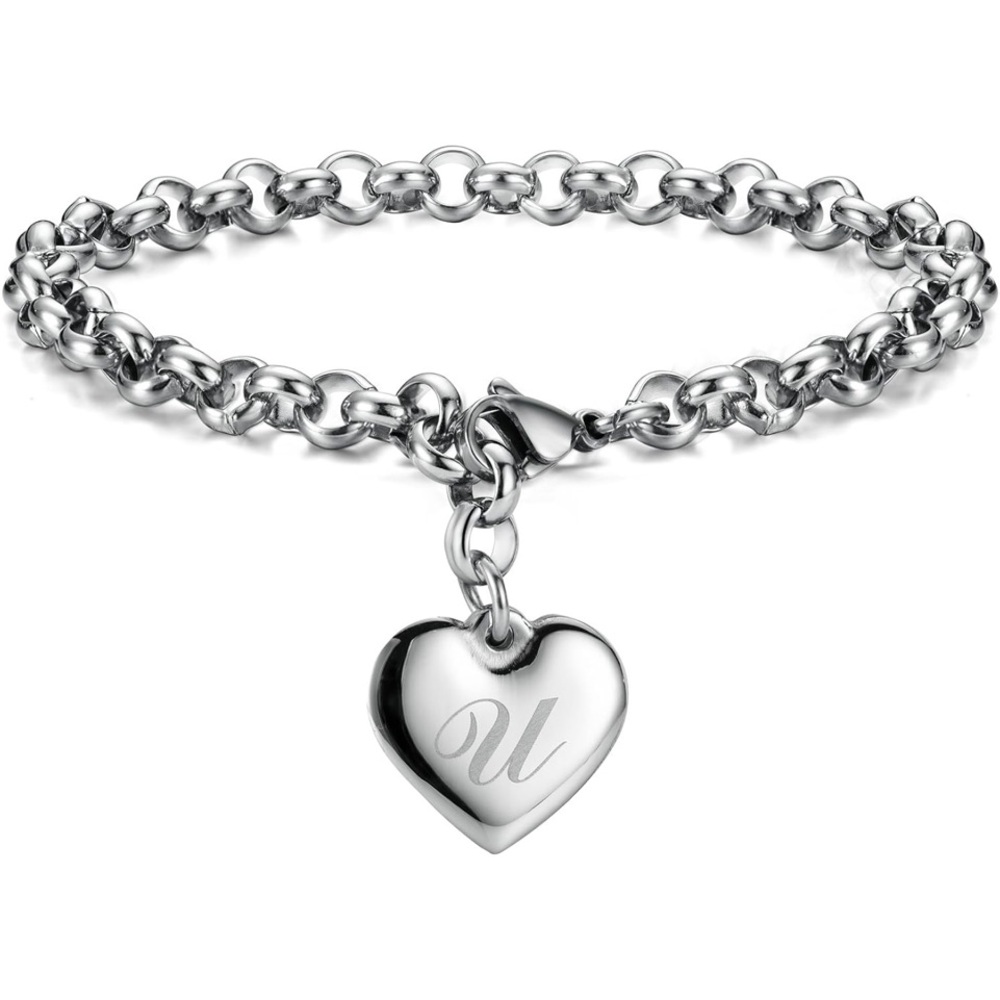 ❤️Letter U Silver Heart Initial Charm Bracelet